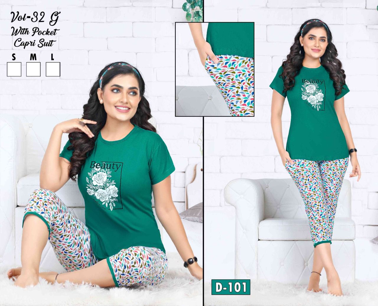 Ft Capri 32 G Night Wear Hosiery Cotton Wholesale Night Suits Collection